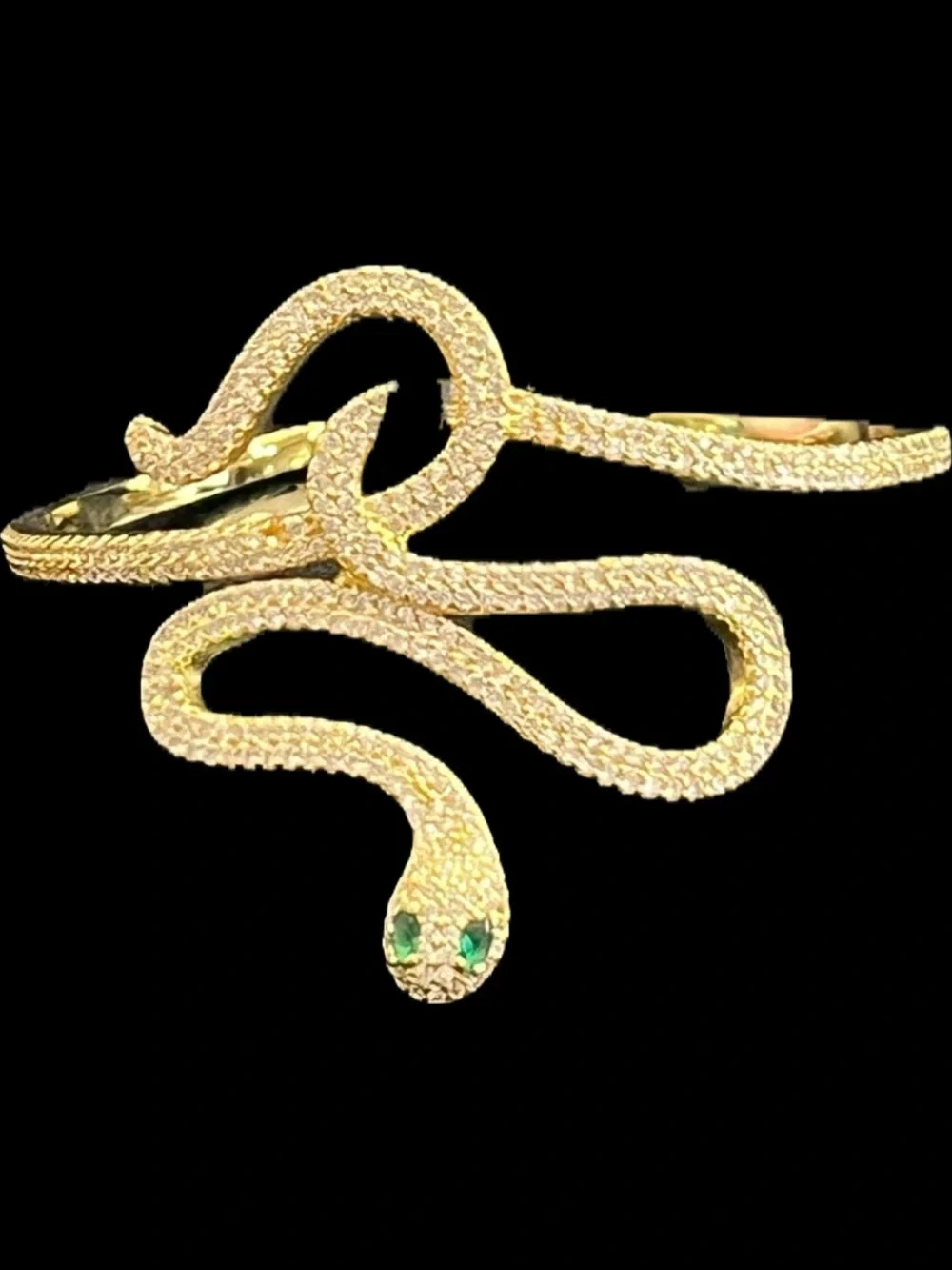 New Snake micro pave set CZ zirconia emerald gold bangle statement bracelet cuff